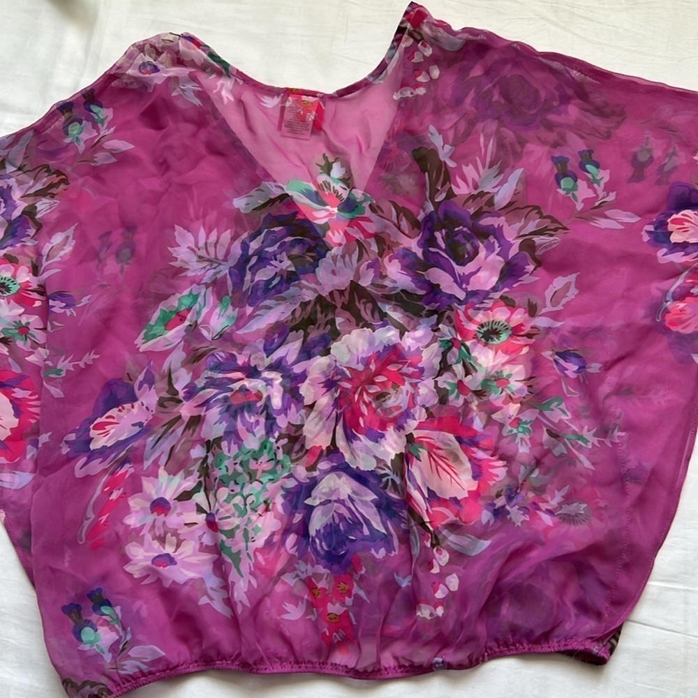 Free People Floral Embellished Sequins V-Neck Sheer Kimono Top - Picture 10 of 10